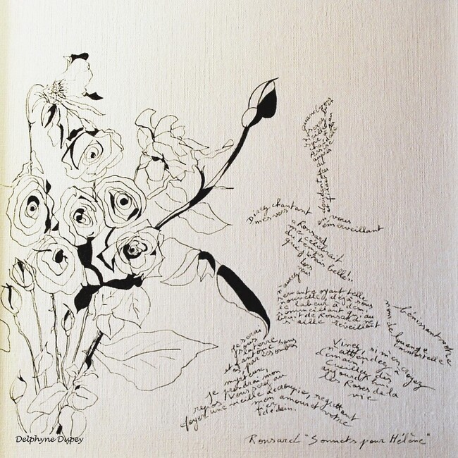 dessin &agrave; l'encre, Ronsard sonnet pour H&eacute;l&egrave;ne